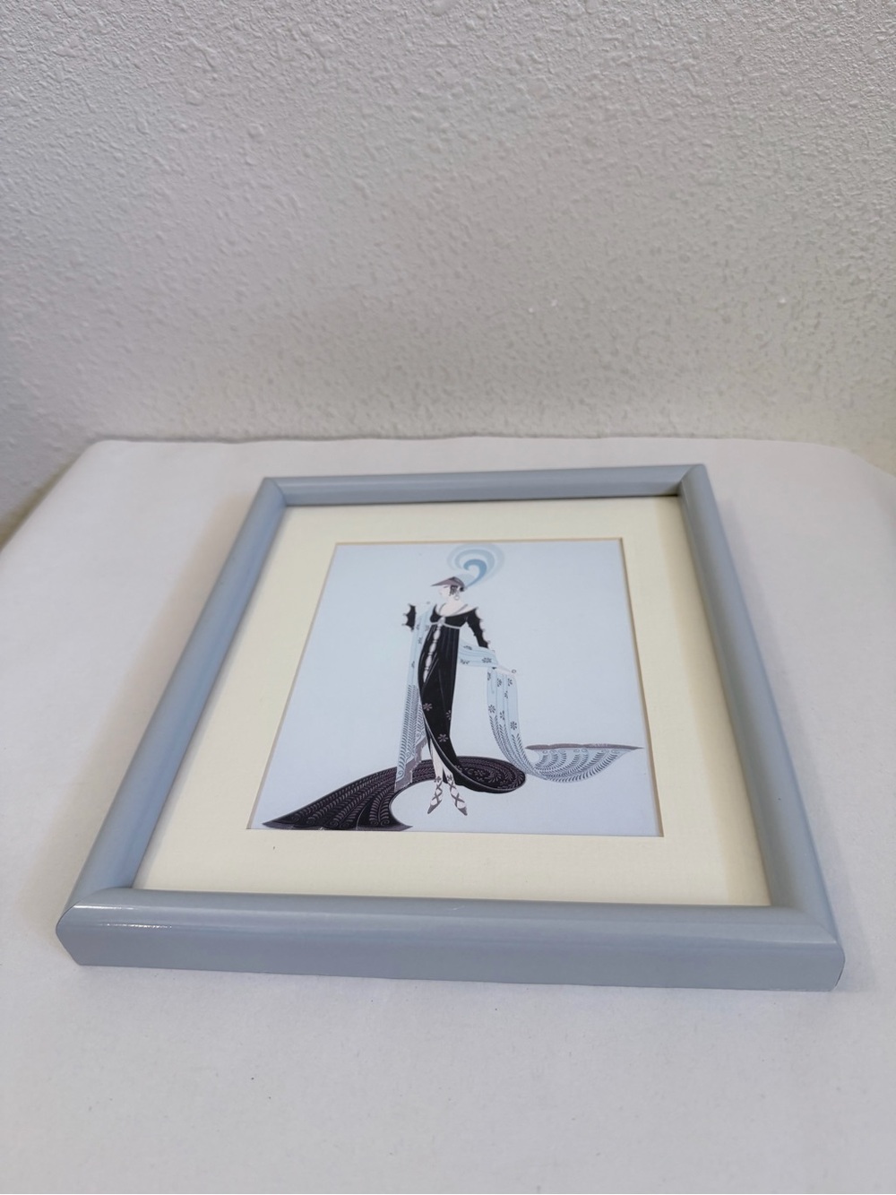Vintage Erté Directoire Art Deco Fashion Print 1987 Framed Blue 8.5" x 9.5"